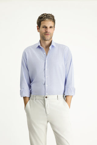  Gök Mavisi Uzun Kol Regular Fit Desenli Pamuk Gömlek