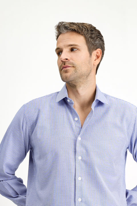 Mavi Uzun Kol Regular Fit Desenli Pamuk Gömlek