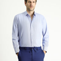 Lacivert Uzun Kol Klasik Çizgili Pamuklu Kolay Ütülenebilir Gömlek