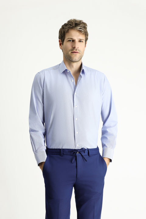 Navy Blue Long Sleeve Classic Striped Cotton Easy-Iron Shirt