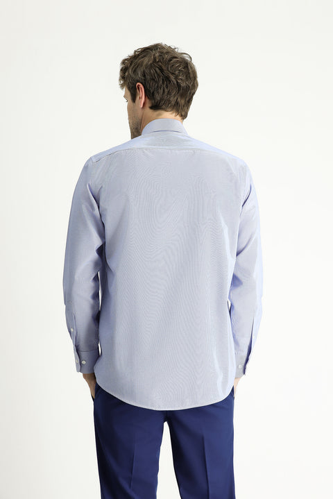 Navy Blue Long Sleeve Classic Striped Cotton Easy-Iron Shirt
