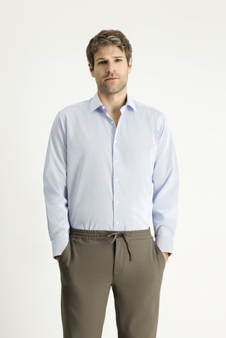  Mavi Uzun Kol Klasik Çizgili Pamuklu Kolay Ütülenebilir Gömlek