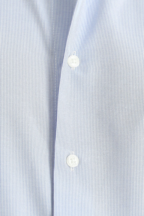 Mavi Uzun Kol Klasik Çizgili Pamuklu Kolay Ütülenebilir Gömlek