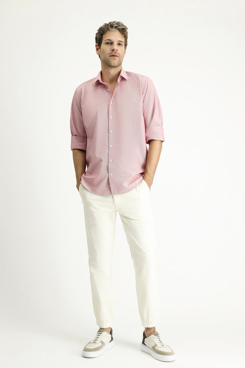 Bayrak Kırmızı Uzun Kol Klasik Çizgili Pamuklu Kolay Ütülenebilir Gömlek