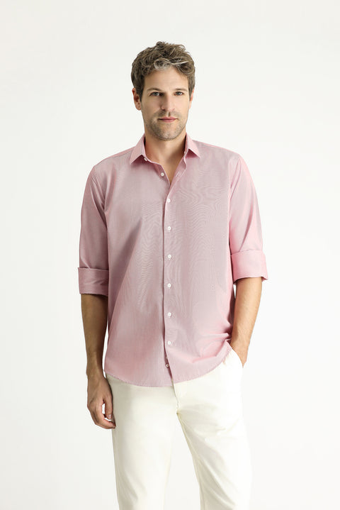 Bayrak Kırmızı Uzun Kol Klasik Çizgili Pamuklu Kolay Ütülenebilir Gömlek