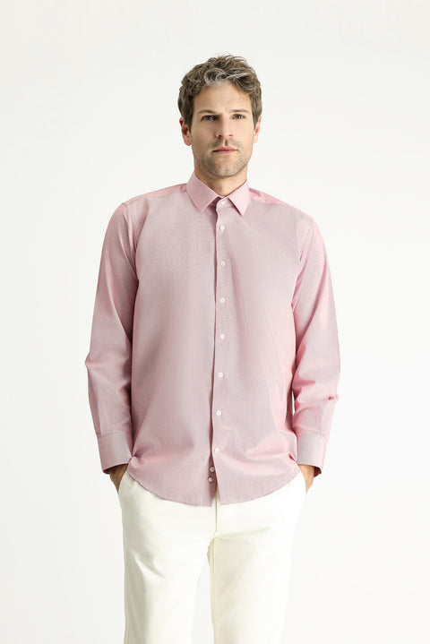 Bayrak Kırmızı Uzun Kol Klasik Çizgili Pamuklu Kolay Ütülenebilir Gömlek