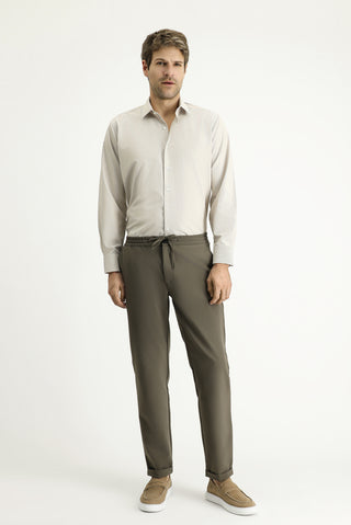  Açık Vizon Uzun Kol Klasik Çizgili Pamuklu Kolay Ütülenebilir Gömlek