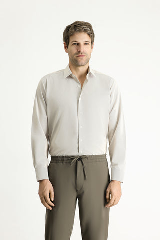  Açık Vizon Uzun Kol Klasik Çizgili Pamuklu Kolay Ütülenebilir Gömlek