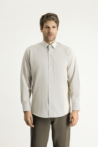  Açık Vizon Uzun Kol Klasik Çizgili Pamuklu Kolay Ütülenebilir Gömlek