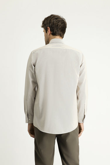 Açık Vizon Uzun Kol Klasik Çizgili Pamuklu Kolay Ütülenebilir Gömlek