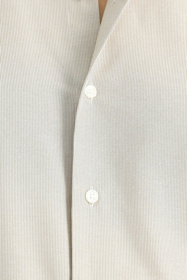 Açık Vizon Uzun Kol Klasik Çizgili Pamuklu Kolay Ütülenebilir Gömlek