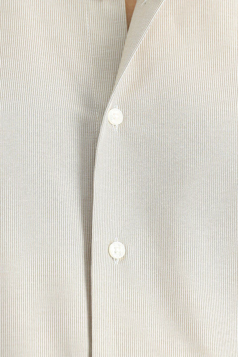 Açık Vizon Uzun Kol Klasik Çizgili Pamuklu Kolay Ütülenebilir Gömlek