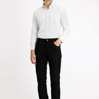 Siyah Uzun Kol Klasik Çizgili Pamuklu Kolay Ütülenebilir Gömlek