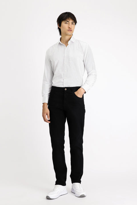 Siyah Uzun Kol Klasik Çizgili Pamuklu Kolay Ütülenebilir Gömlek