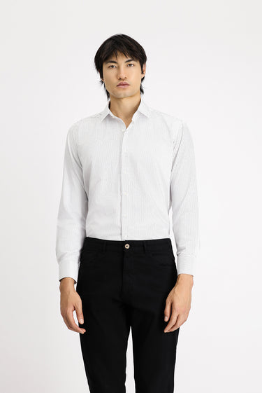 Siyah Uzun Kol Klasik Çizgili Pamuklu Kolay Ütülenebilir Gömlek