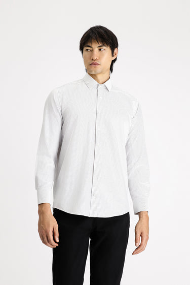 Siyah Uzun Kol Klasik Çizgili Pamuklu Kolay Ütülenebilir Gömlek