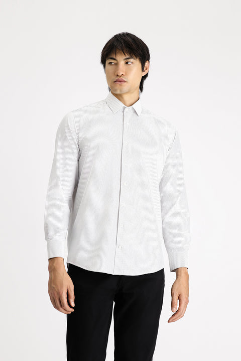 Siyah Uzun Kol Klasik Çizgili Pamuklu Kolay Ütülenebilir Gömlek