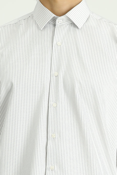 Siyah Uzun Kol Klasik Çizgili Pamuklu Kolay Ütülenebilir Gömlek