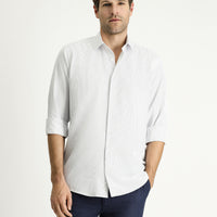 Açık Lacivert Uzun Kol Klasik Çizgili Pamuklu Kolay Ütülenebilir Gömlek