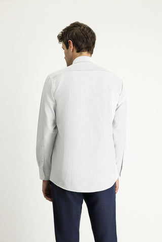  Açık Lacivert Uzun Kol Klasik Çizgili Pamuklu Kolay Ütülenebilir Gömlek