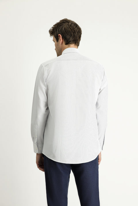 Açık Lacivert Uzun Kol Klasik Çizgili Pamuklu Kolay Ütülenebilir Gömlek