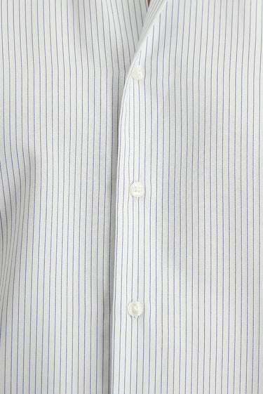 Açık Lacivert Uzun Kol Klasik Çizgili Pamuklu Kolay Ütülenebilir Gömlek