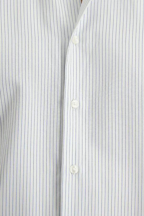 Açık Lacivert Uzun Kol Klasik Çizgili Pamuklu Kolay Ütülenebilir Gömlek