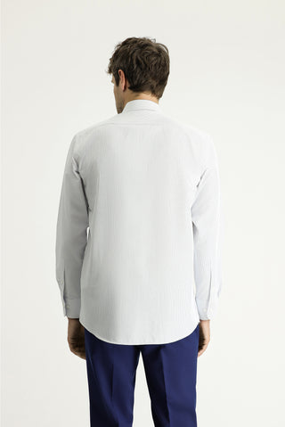  Mavi Uzun Kol Klasik Çizgili Pamuklu Kolay Ütülenebilir Gömlek