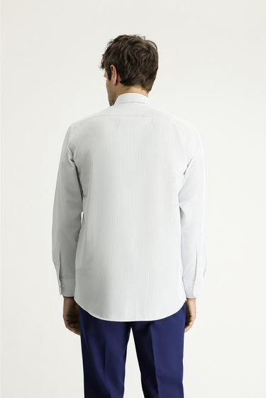 Mavi Uzun Kol Klasik Çizgili Pamuklu Kolay Ütülenebilir Gömlek