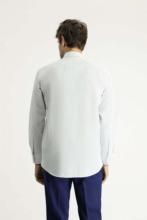 Mavi Uzun Kol Klasik Çizgili Pamuklu Kolay Ütülenebilir Gömlek