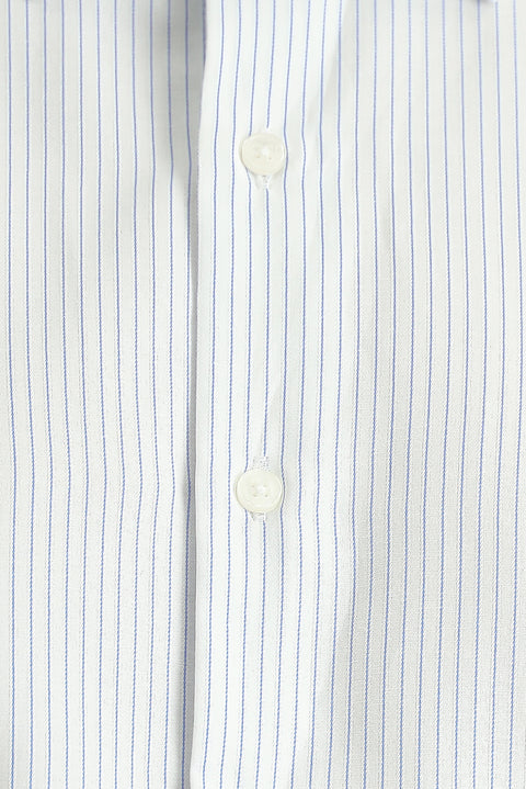 Mavi Uzun Kol Klasik Çizgili Pamuklu Kolay Ütülenebilir Gömlek