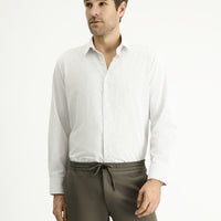 Açık Vizon Uzun Kol Klasik Çizgili Pamuklu Kolay Ütülenebilir Gömlek