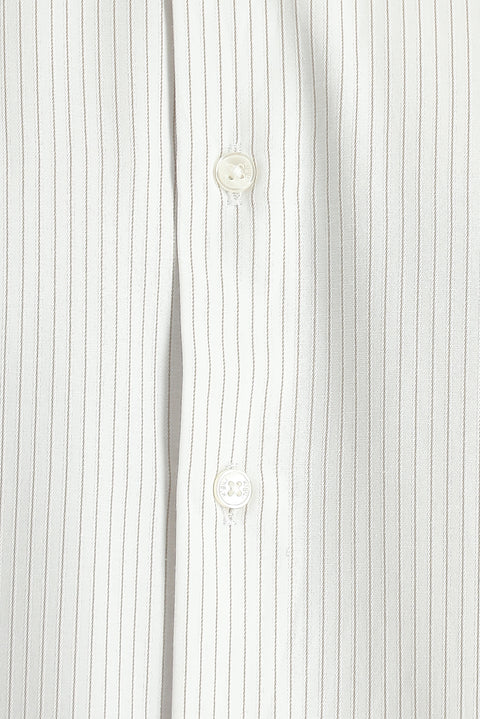 Açık Vizon Uzun Kol Klasik Çizgili Pamuklu Kolay Ütülenebilir Gömlek