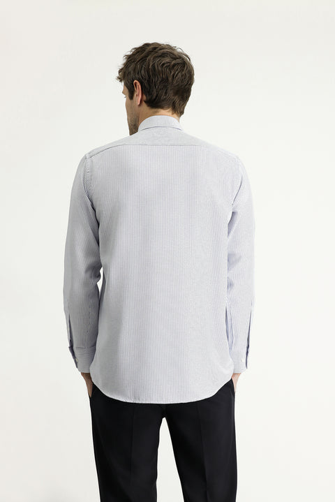 Dark Blue Long Sleeve Classic Striped Cotton Easy-Iron Shirt