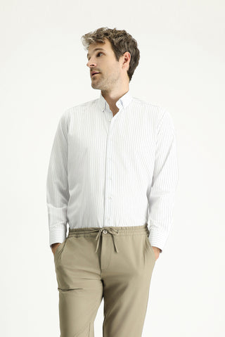  Açık Mavi Uzun Kol Klasik Çizgili Pamuklu Kolay Ütülenebilir Gömlek