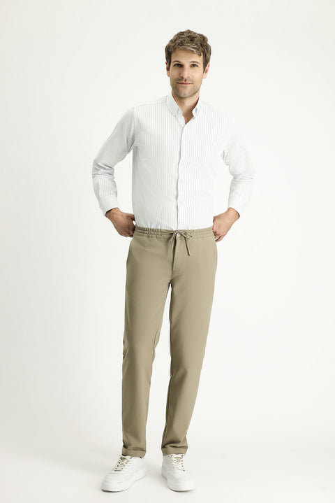 Açık Mavi Uzun Kol Klasik Çizgili Pamuklu Kolay Ütülenebilir Gömlek