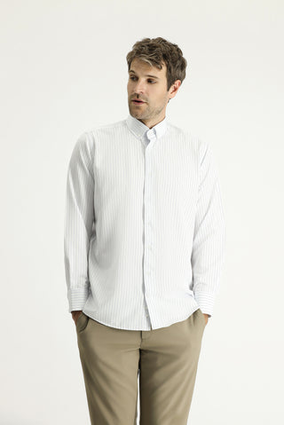  Açık Mavi Uzun Kol Klasik Çizgili Pamuklu Kolay Ütülenebilir Gömlek