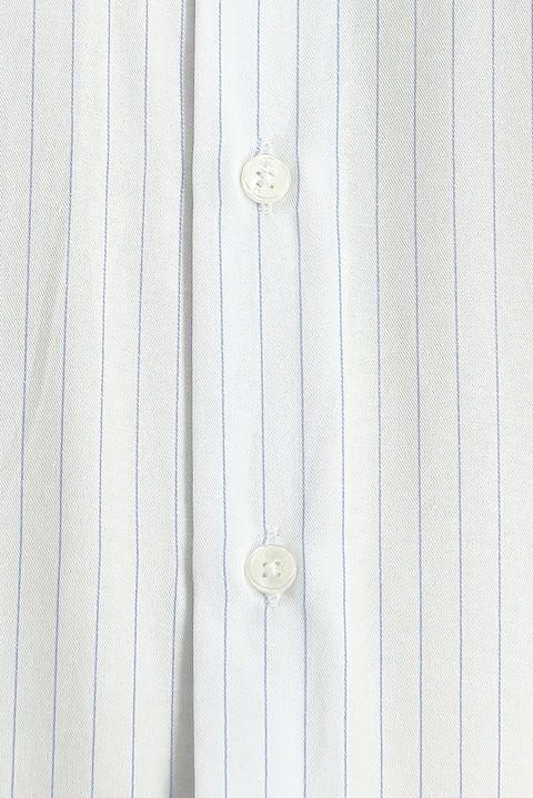 Açık Mavi Uzun Kol Klasik Çizgili Pamuklu Kolay Ütülenebilir Gömlek