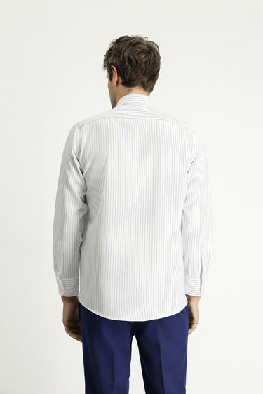 Koyu Mavi  Uzun Kol Klasik Çizgili Pamuklu Kolay Ütülenebilir Gömlek