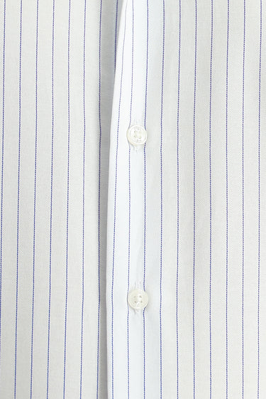 Koyu Mavi  Uzun Kol Klasik Çizgili Pamuklu Kolay Ütülenebilir Gömlek