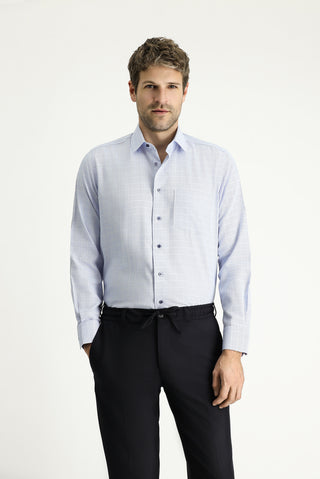  Mavi Uzun Kol Regular Fit Non Iron Ekose Pamuklu Gömlek