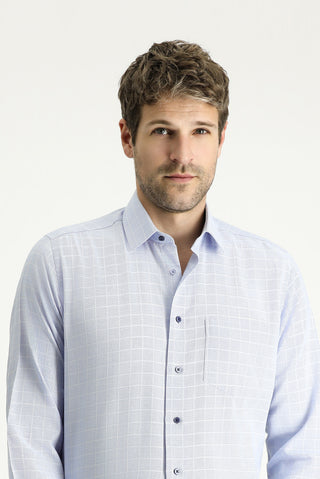  Mavi Uzun Kol Regular Fit Non Iron Ekose Pamuklu Gömlek