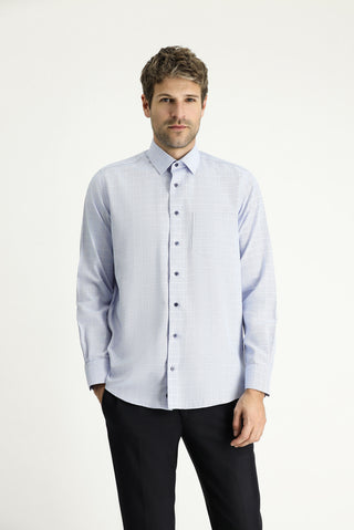  Mavi Uzun Kol Regular Fit Non Iron Ekose Pamuklu Gömlek