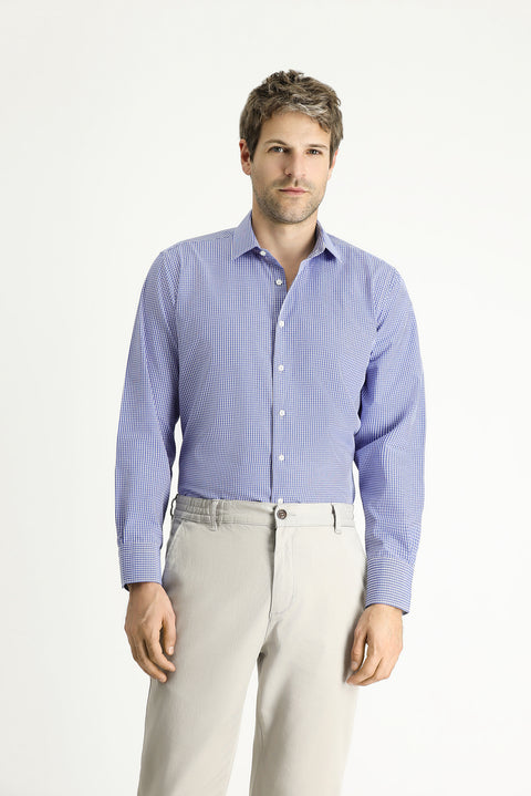 Lacivert Uzun Kol Regular Fit Ekose Pamuklu Kolay Ütülenebilir Gömlek