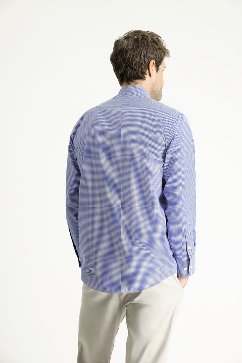 Lacivert Uzun Kol Regular Fit Ekose Pamuklu Kolay Ütülenebilir Gömlek