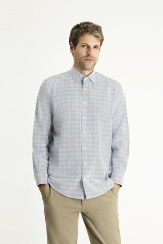  Lacivert Uzun Kol Regular Fit Ekose Pamuklu Kolay Ütülenebilir Gömlek