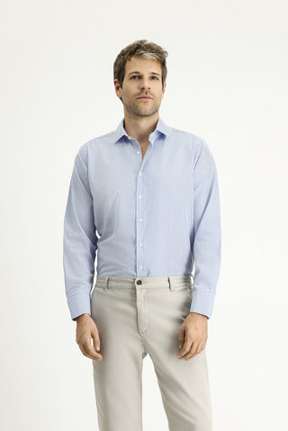  Mavi Uzun Kol Regular Fit Ekose Pamuklu Kolay Ütülenebilir Gömlek