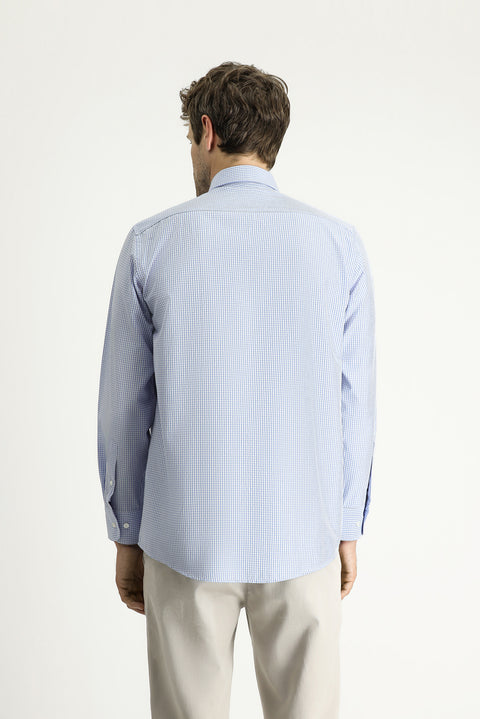 Mavi Uzun Kol Regular Fit Ekose Pamuklu Kolay Ütülenebilir Gömlek