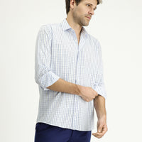 Mavi Uzun Kol Regular Fit Ekose Pamuklu Kolay Ütülenebilir Gömlek