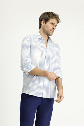  Mavi Uzun Kol Regular Fit Ekose Pamuklu Kolay Ütülenebilir Gömlek